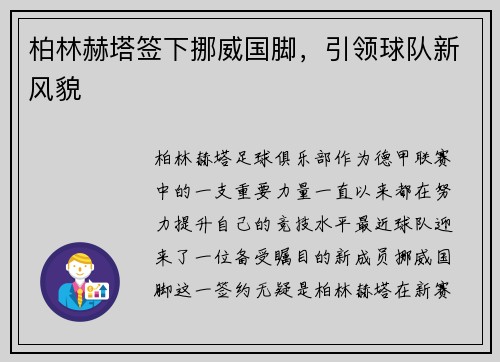 柏林赫塔签下挪威国脚，引领球队新风貌